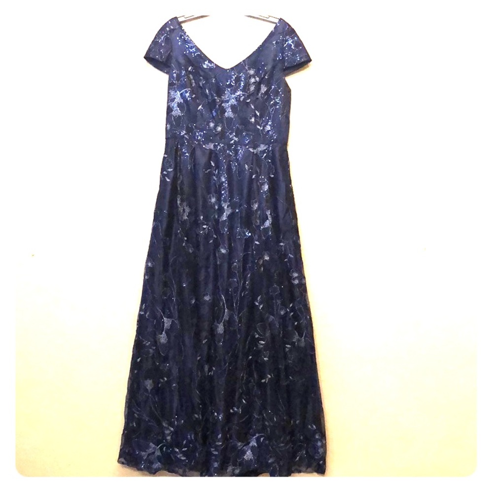 Navy Blue Sequin Lace Ball Gown